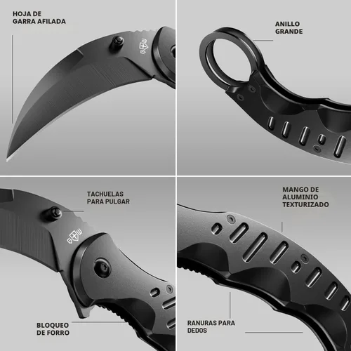 Vista 7 de Navaja táctica de bolsillo asistida por resorte, cuchillos plegables Karambit para hombres, hoja de garra de tigre afilada plegable, la mejor