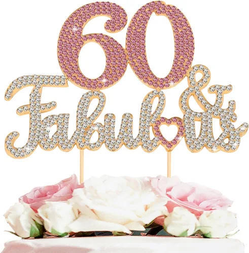 Vista 25 de 25 y fabulosa decoración de pastel de diamantes de imitación dorados y rosados – Feliz cumpleaños 25 años saluda a 25 años de edad, decoración