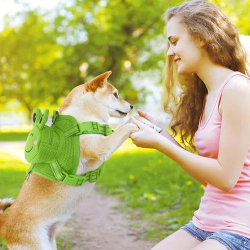 Vista 7 de Arnés para perro con mochila, arnés ajustable para perros pequeños y medianos, mochilas transpirables sin tirones para perros, para viajes
