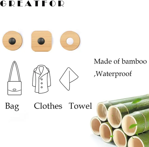 Vista 5 de Ganchos de madera para colgar en la pared, para colgar en la puerta, para ropa, autoadhesivos, para cortina de ducha de madera, gancho decorativo