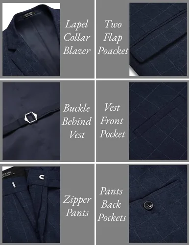 Vista 5 de COOFANDY Trajes ajustados de 3 piezas para hombre, con un botón, chaleco, pantalones de traje con corbata