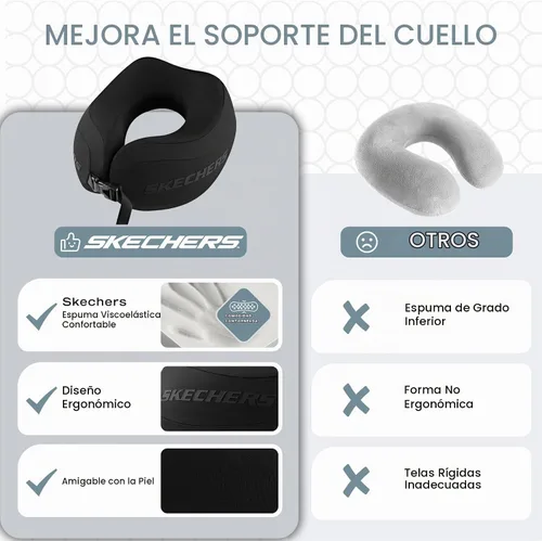 Vista 6 de Skechers Almohada cervical para viajar, almohada cervical de viaje de espuma viscoelástica para avión, almohada de viaje para dormir en vuelo Negro