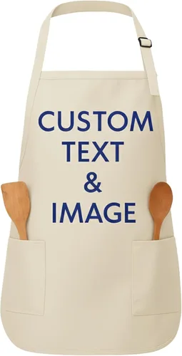 Vista 17 de Delantal personalizado con nombre o logotipo personalizado, cuello ajustable, 2 bolsillos, mezcla de algodón de fácil cuidado