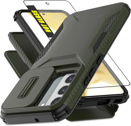 Vista 10 de Funda para Galaxy S22 5G con 1 protector de pantalla HD y cubierta de cámara deslizante [grado militar], funda protectora resistente a prueba