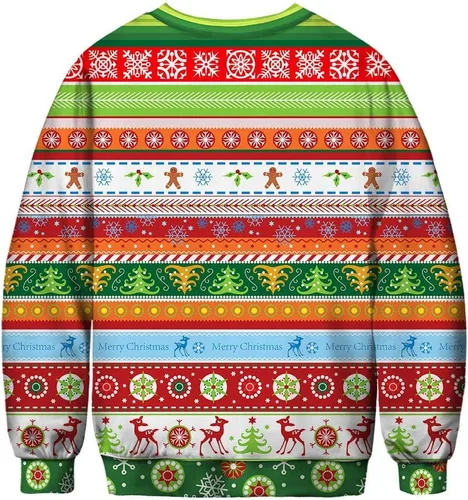 Vista 2 de Sudaderas de Navidad unisex con estampado 3D y cuello redondo, manga larga, suelta, suéter de Navidad