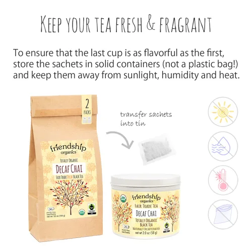 Vista 5 de Friendship Organics Bolsas de té Chai descafeinadas, orgánicas y de comercio justo, 20
