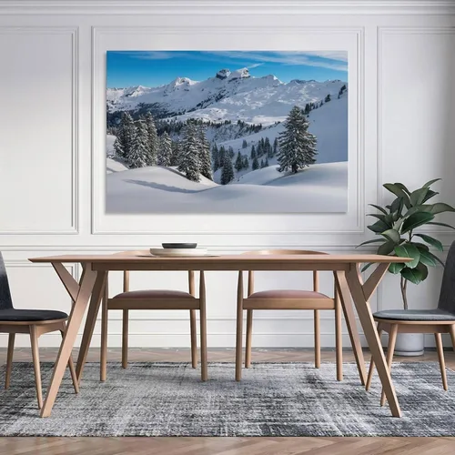 Vista 5 de Árbol, montaña, invierno, bosque, nieve, entorno natural, paisaje, pintura, decoración nórdica, sala de estar, decoración del hogar, 24 x 36