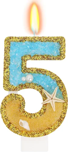 Vista 9 de Vela número 1 de estrella de mar de playa para decoración de pastel Plata