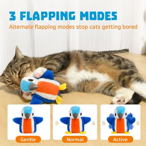 Vista 2 de Juguete interactivo de pingüino para gatos, juguete recargable con alas aleteadas con hierba gatera, alas de batir automáticas, divertido juguete