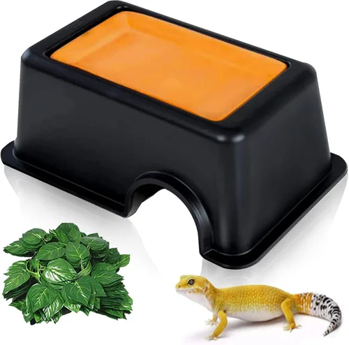 Vista 8 de Hamiledyi Caja de piel de reptil, 4 piezas, leopardo, piel de gecko, escondite de reptil, escondite de cueva, bola de pitón, accesorios
