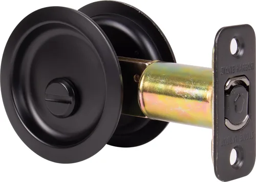 Vista 4 de Stone Harbor Hardware Cerradura de puerta de bolsillo redondo, función de privacidad, fondo de 2-3/4", níquel antiguo