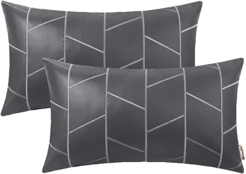Vista 11 de BRAWARM Fundas de almohada de cuero 16 X 16 pulgadas, paquete de 2 fundas de almohada de cuero sintético negro, fundas de almohada decorativas