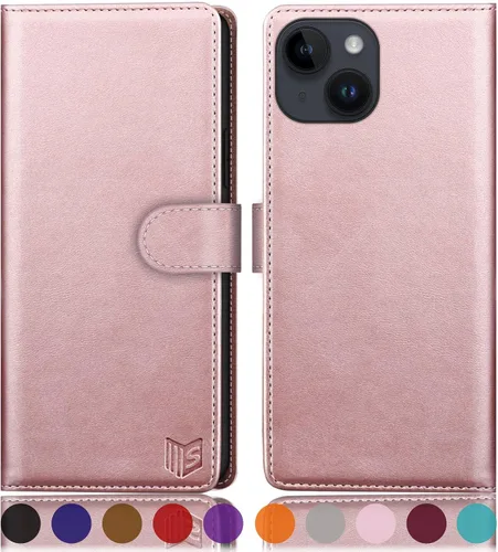 Vista 21 de SUANPOT Funda protectora tipo cartera con función atril para iPhone 15 de 6.1 pulgadas, con soporte para tarjetas de crédito RFID, funda de piel