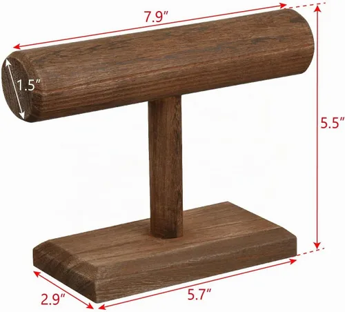 Vista 2 de Mostrador de pulseras hecho de madera con diseño antiguo marca Ikee 7 7/8" largo x 2 7/8" profundidad x 5 1/2" altura Marrón