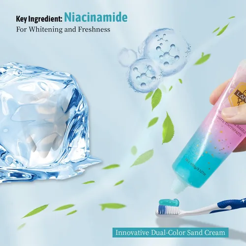 Vista 5 de Pasta dental blanqueadora de niacinamida para adultos con dientes sensibles, protección de esmalte, aliento fresco las 24 horas, blanquea suavemente