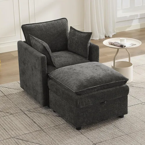 Vista 124 de Otomana cuadrada grande de 27 pulgadas con almacenamiento, reposapiés tapizado moderno con patas antideslizantes para sofá, mesa de café, sala