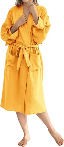 Vista 4 de Betusline Bata de gasa de algodón para mujer, suave y ligera, bata de baño de maternidad