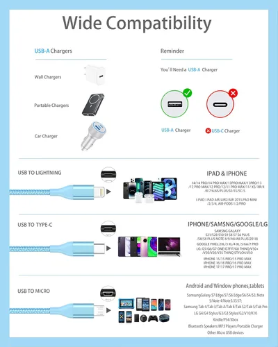 Vista 6 de Cable USB A a Lightning de Apple, con certificación MFi de Apple, cable de carga rápida para iPhone 14 13 12 11 Pro Max SE X XS XR XS Max 8 7 6 Puls