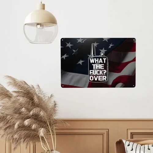 Vista 7 de Divertido walkie talkie - Radio de mano con texto en inglés "What The Fuck Over" de 8 x 12 pulgadas, letrero de metal retro para decoración de pared