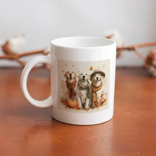 Vista 7 de Golden Retrievers with Pumpkins And Leaves Coffee Travel Mug Thanksgiving Autumn Halloween Milk And Tea Ceramic Cup Fathers Day Dad Gifts from