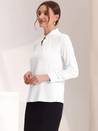 Vista 3 de Allegra K Blusa de trabajo elegante con cuello alto falso plisado para mujer