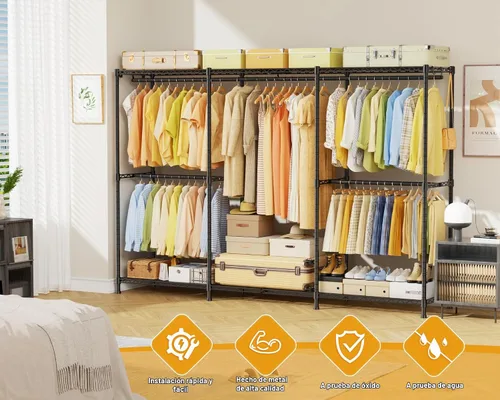 Vista 4 de ULIFHOME E14 Max - Perchero de ropa resistente, percheros independientes para colgar ropa, organizadores de armario ajustables y almacenamiento