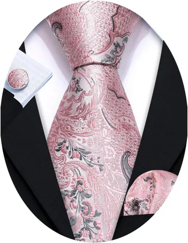 Vista 7 de Barry.Wang - Juego de corbata de seda para hombre, diseño de cachemira, pañuelo y gemelos de bolsillo