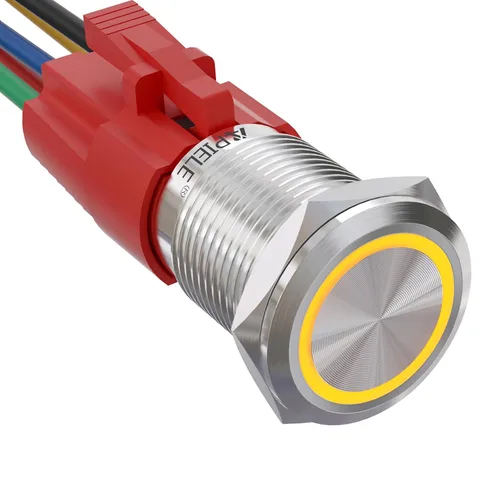 Vista 14 de APIELE - Interruptor de botón de encendido de pestillo de 16mm, 12 V CC, carcasa negra con cabeza de ojo de ángel LED para orificio de montaje