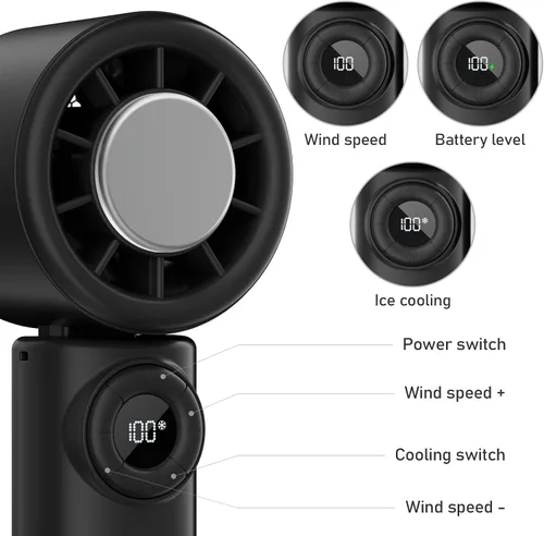 Vista 8 de CIVPOWER Ventilador de mano: Placa de enfriamiento de hielo portátil pequeña - 4000mAh recargable 100 engranajes de alta velocidad Turbo 10500 RPM