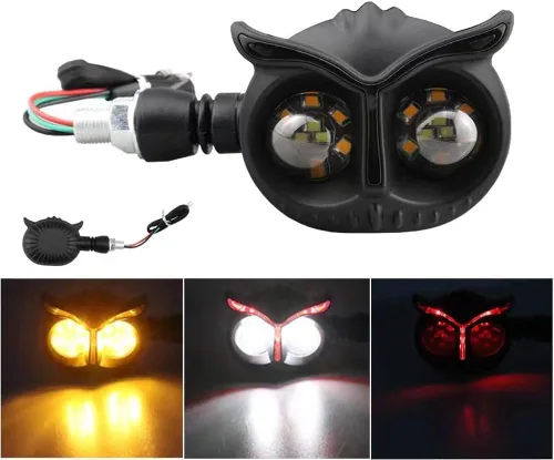 Vista 2 de 2 piezas de luces de señal de giro LED para motocicleta en forma de búho, modificado genial 12V impermeable