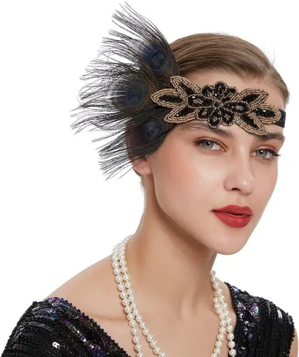 Vista 19 de Roaring 20s Great Gatsby - Diadema estilo flapper para mujer, estilo Art Deco de los años 20, con plumas A azul