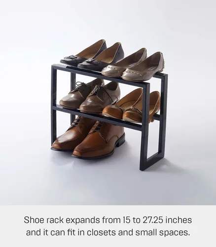 Vista 5 de Yamazaki Inicio Zapatero Expandible, Metal, Acero Ajustable Talla única Negro Adjustable shoe rack with an expanding design. Steel design adapts