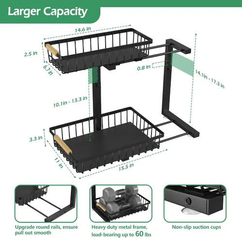 Vista 5 de ADRIMER Organizador para debajo del fregadero, 2 paquetes, organizador extraíble para fregadero de cocina, 2 niveles, organizador de cocina