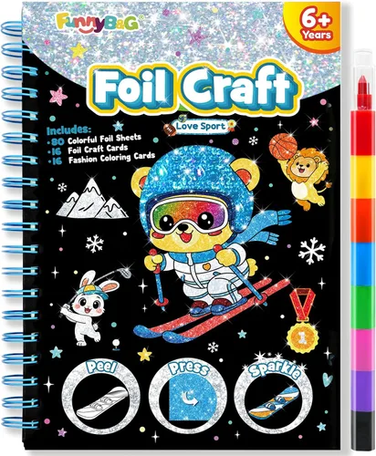 Vista 35 de FUNNYB&G Arte en papel de aluminio para niños - Manualidades de Navidad, regalos de fiesta, rellenos de calcetines para niños, suministros de arte