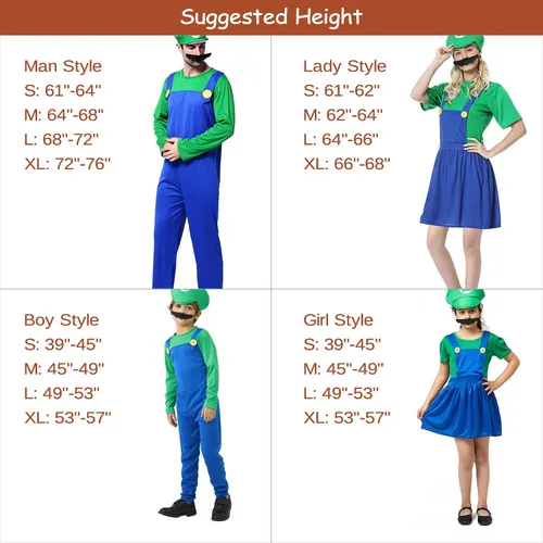 Vista 4 de VISVIC Super Costume Brothers - Disfraz de cosplay con sombrero de bigote para hombres, mujeres, adultos, niños y adolescentes