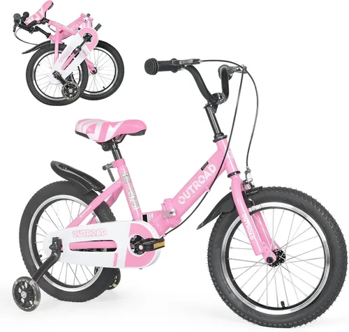 Vista 10 de Outroad - Bicicleta infantil para niños y niñas de 3 a 9 años, bicicleta para niños de 14, 16 y 18 pulgadas, con ruedas de entrenamiento, bicicletas