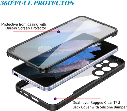 Vista 5 de CCSamll - Funda transparente para Samsung Galaxy S22 Ultra (no S22) con protector de pantalla integrado, delgada, de cuerpo completo, resistente