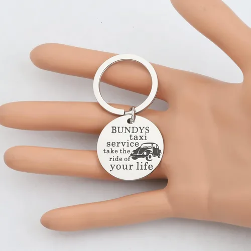 Vista 4 de OKEYCH Regalo inspirado en el asesino en serie, Bundys Taxi Service Take The Ride Of Your Life Llavero Serial Killer Fan Jewelry