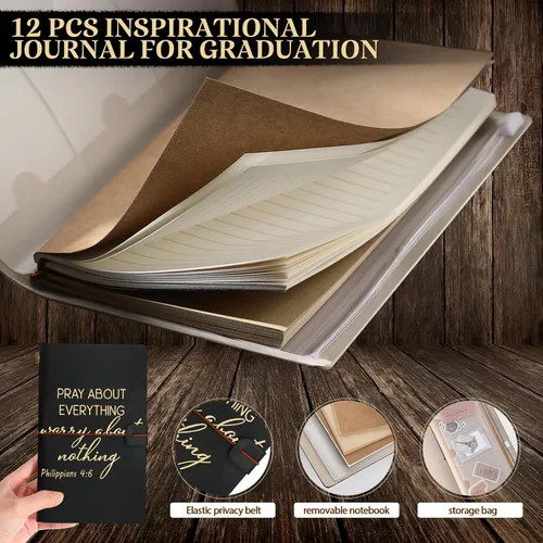 Vista 3 de Tinlade 12 piezas de regalo de iglesia cristiana, diario religioso inspirador de cuero, cuaderno A6, cuaderno con forro recargable, regalo