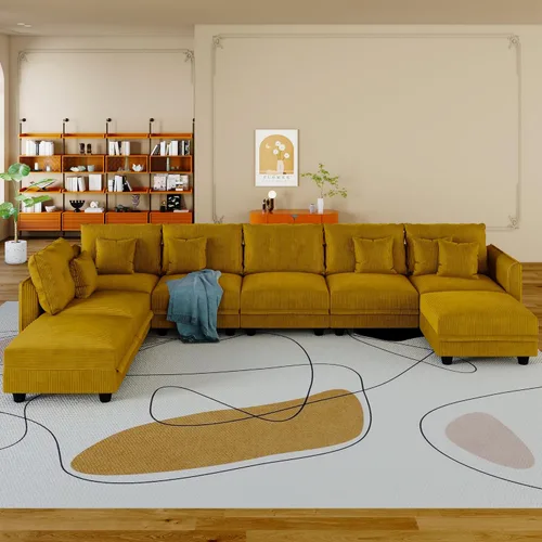 Vista 39 de LLappuil Sofá Seccional Modular con Asientos de Almacenamiento, Sofá Modular Convertible de Pana Chaise para Sala de Estar, Sofás de 5 Plazas con 3