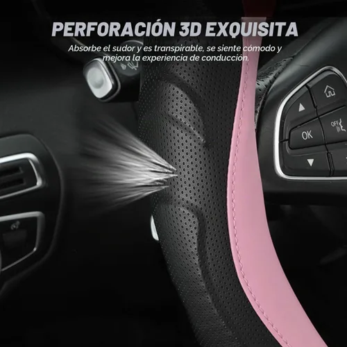Vista 3 de Funda de cuero para volante LoyaForba, protector de volante de coche elástico universal de 38 cm, antideslizante, transpirable, sin olor, funda