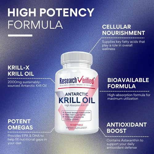 Vista 2 de Research Verified Aceite de krill antártico de 2000 mg – Apoya la función cardíaca, aumenta la cognición – Certificado MSC – de origen sostenible