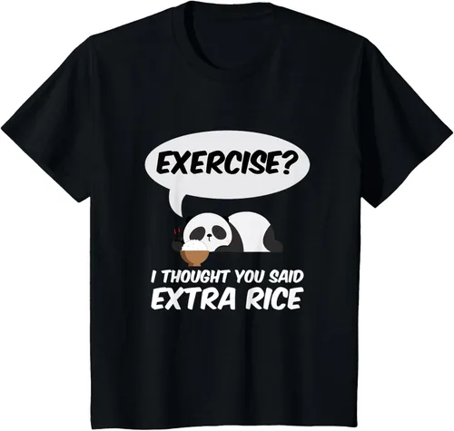 Vista 78 de ¿Ejercicio? I Thought You Said Extra Rice Panda Gift T-Shirt, Negro, S