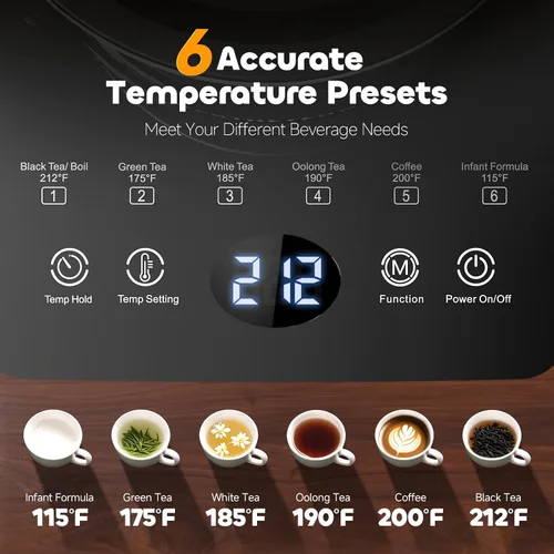Vista 2 de Tetera Eléctrica de Té con Infusor, Control de Temperatura y Apagado Automático de 24 H Mantiene Caliente para Calentador de Agua de Café y Tetera