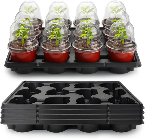 Vista 19 de RooTrimmer Macetas de turba de 3.15 pulgadas, 100 piezas con bandejas de plántulas de 20 celdas, 5 unidades, macetas biodegradables para inicio