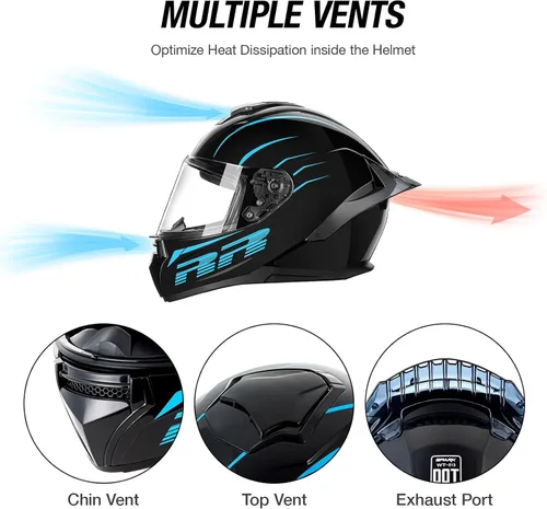 Vista 4 de Cascos de motocicleta de cara completa para adultos, casco de motocicleta para hombres y mujeres, aprobado por DOT con 2 viseras extraíbles