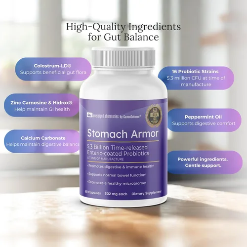 Vista 7 de GastroDefense Stomach Armor - Probiótico y preestable - Calostro liposomal LD mejorado. Las manchas beneficiosas colonizan y promueven la salud