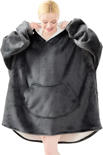Vista 12 de Moinlizy - Sudadera con capucha tipo manta extragrande, portátil con capucha y bolsillo, de grueso sherpa, para mujeres y hombres adultos