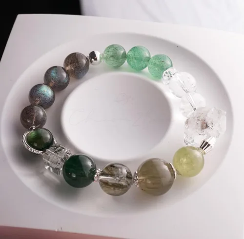 Vista 236 de Precious Gemstone Natural Crystal Healing Bracelet, Rutilated Quartz, Moonstone, Quartz Handmade Original Design Bracelet