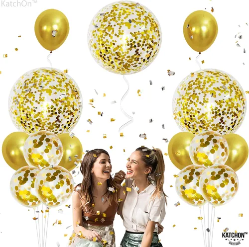 Vista 5 de Katchon, Globos metálicos de confeti dorado – enormes 36 pulgadas, paquete de 21 Globos dorados de látex, decoraciones de Año Nuevo 2026 Globos